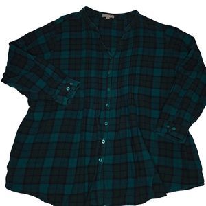 Woman Within Babydoll Flannel 4X Green Navy Shirt Button Down Shirt